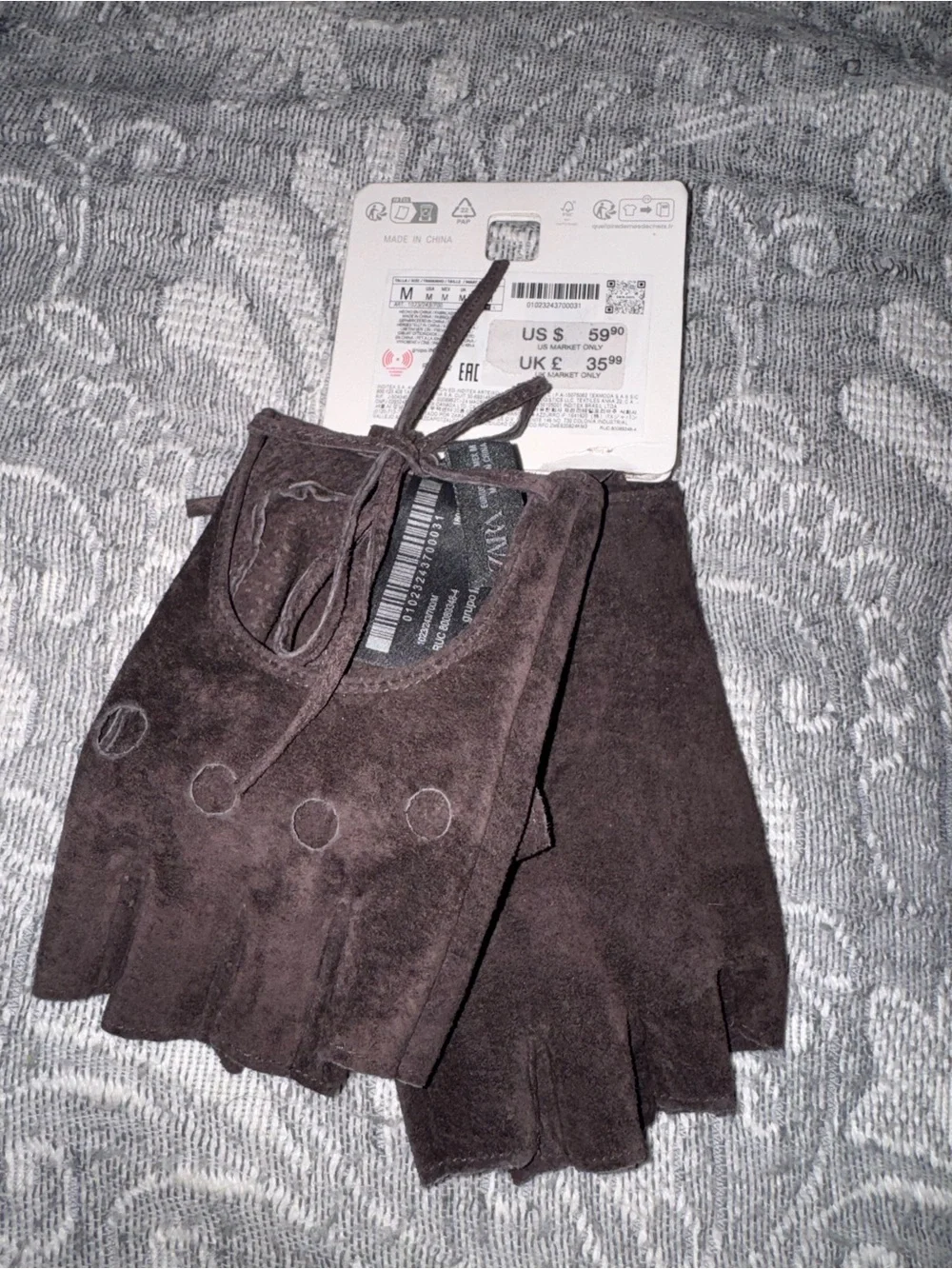 NWT Zara Suede Leather Gloves Fingerless Brown M Retro Classic Y2K